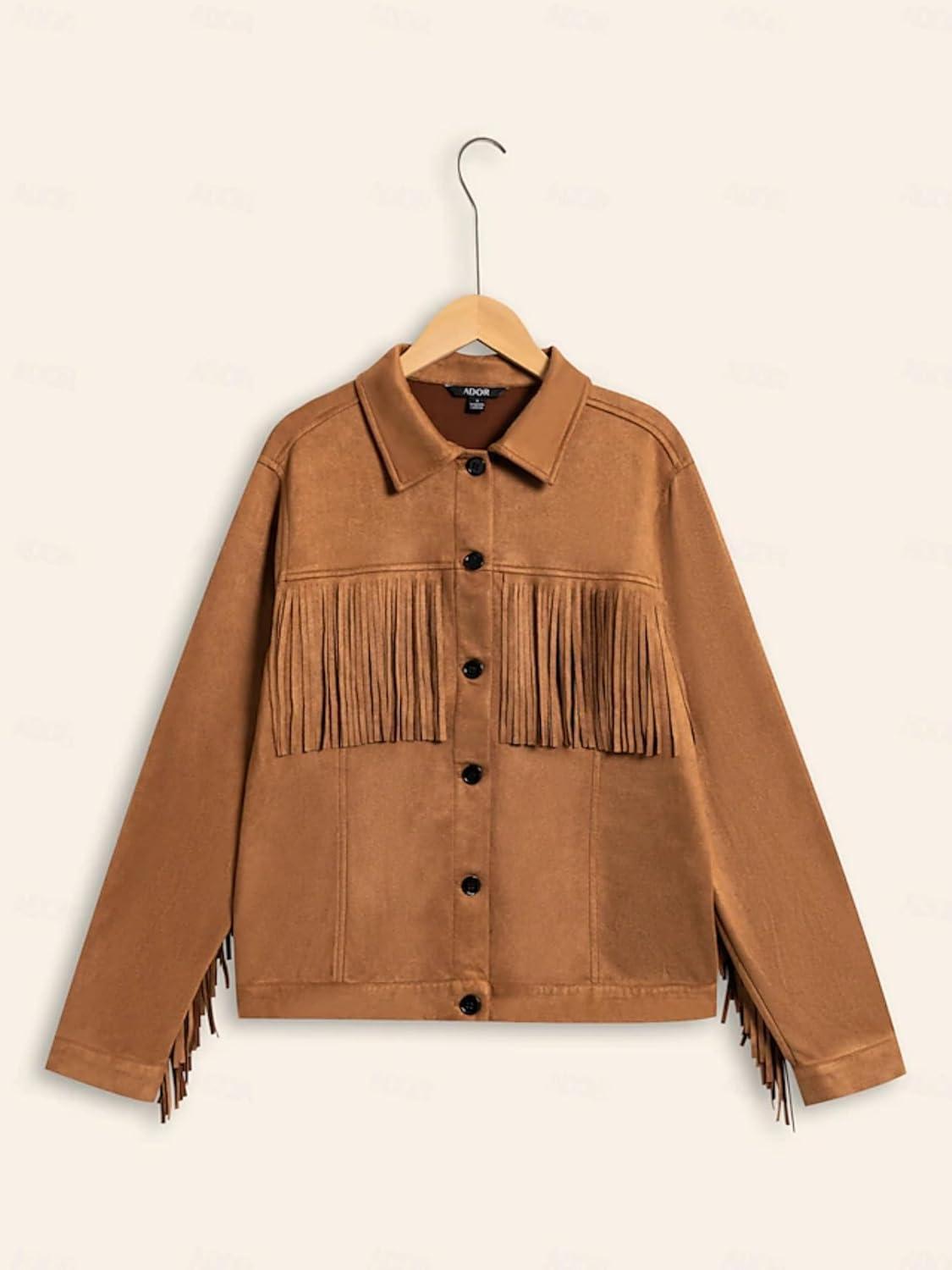ADOR Faux Suede Jacket Women Fringe Casual Button Down Long Sleeve Cowgirl Style Coat for Fall Outfits