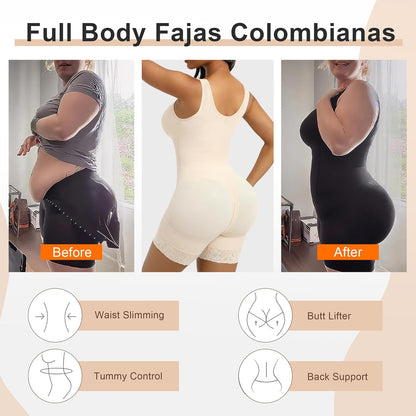 SHAPERX Women's Fajas Colombianas Tummy Control Shapewear Postpartum Full Body Shaper Butt Lifter Bodysuit