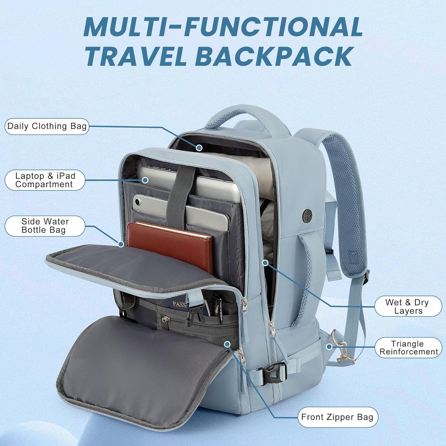 Travel laptop Backpack for Women, Personal Item Size Flight Approved, 16 Inch Laptop Bag with Multi-Pockets, College Computer Bag, Waterproof Carry On Backpack Casual Daypack Backpack