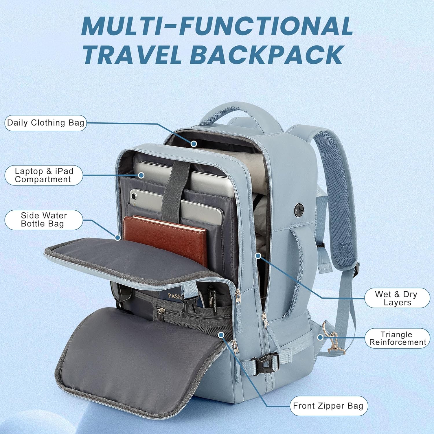 Travel laptop Backpack for Women, Personal Item Size Flight Approved, 16 Inch Laptop Bag with Multi-Pockets, College Computer Bag, Waterproof Carry On Backpack Casual Daypack Backpack