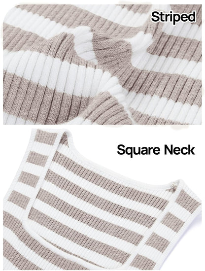 MEROKEETY Women's Sleeveless Ribbed Knit Tank Tops 2025 Summer Striped Square Neck Shirts Casual Basic Tanks
