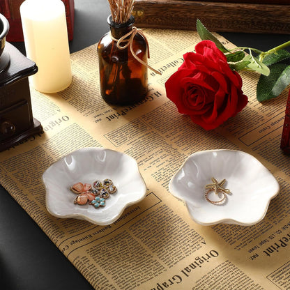 8 Pcs Ceramic Trinket Dish Lotus Leaf Jewelry Tray Small Ring Dish for Earrings, Rings, Jewelry Holder, Key Bowl(White)