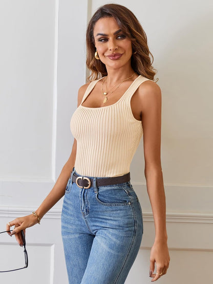 MEROKEETY Women's Ribbed Knit Tank Tops 2025 Square Neck Sleeveless Summer Basic Shirts Sweater Vest