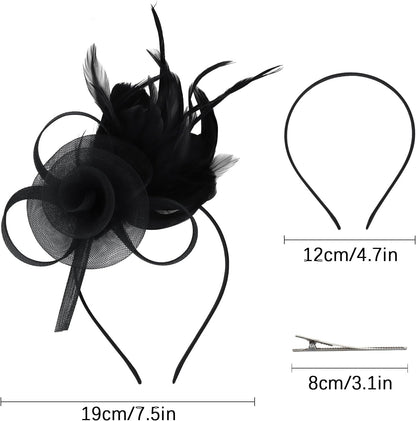 AMCAMI Fascinators Hats with Feather for Women 2025 Derby Hats Tea Party Hat with Headband and Clip
