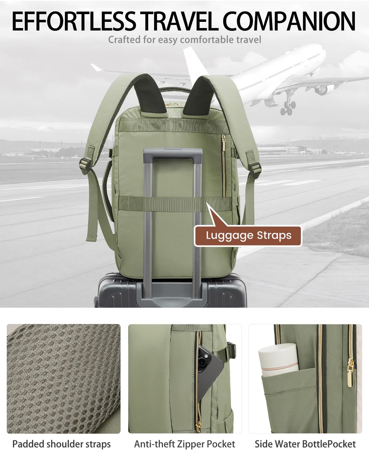40L Travel Backpack for Women, Carry On Bag Flight Approved, Waterproof Backpacks with 3 Packing Cubes, Weekender Personal Item Backpack for Airplane Travel Essentials, TSA Approved