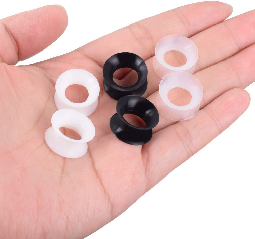 Stuppendux 1 Pair/3Pairs Black/White/Transparent Soft Silicone Flexible Ear Skin Tunnels Plugs Expanders Gauges Hollow Body Piercing 2G-1" 6-25mm