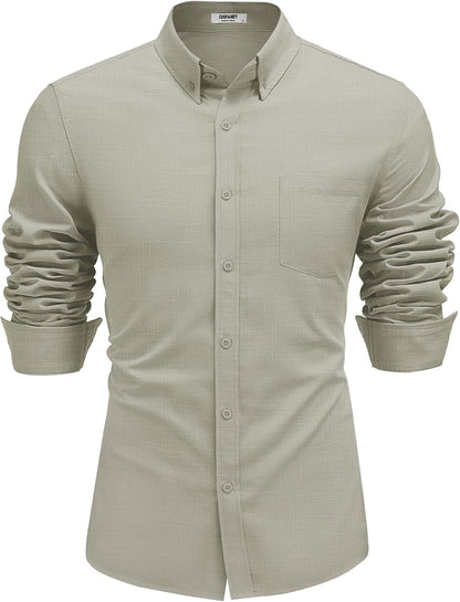 COOFANDY Men's Long Sleeve Button Down Shirts Casual Cotton Linen Shirts Summer Beach Shirt with Pocket