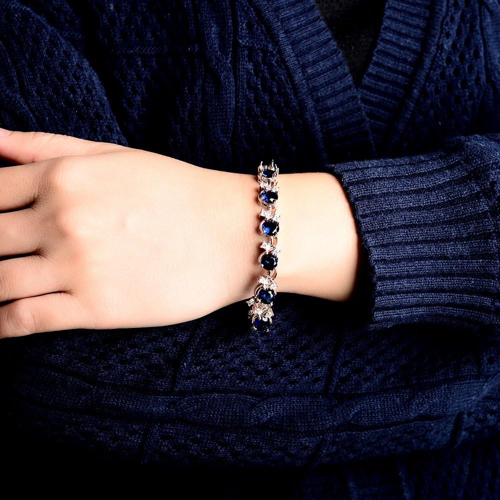 RIZILIA BLOSSOM Tennis Bracelet & Round Cut CZ [6 Colors available] in White Gold Plated, 7"
