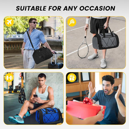 Vorspack Gym Bag for Men - 21 Inches Duffle Bag for Travel Lightweight Duffel Bag with Shoe Compartment Personal Item Travel Bag Weekender Bag for Travel Sports Gym - Black
