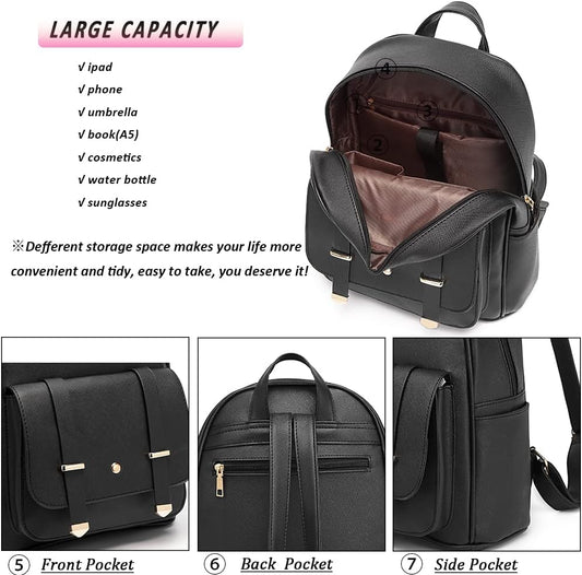 MACCINELO Cute Leather Mini Backpack Purse for Women Bowknot Small Backpack for Girls gift Rucksack Ladies Shoulder Bag 3pcs