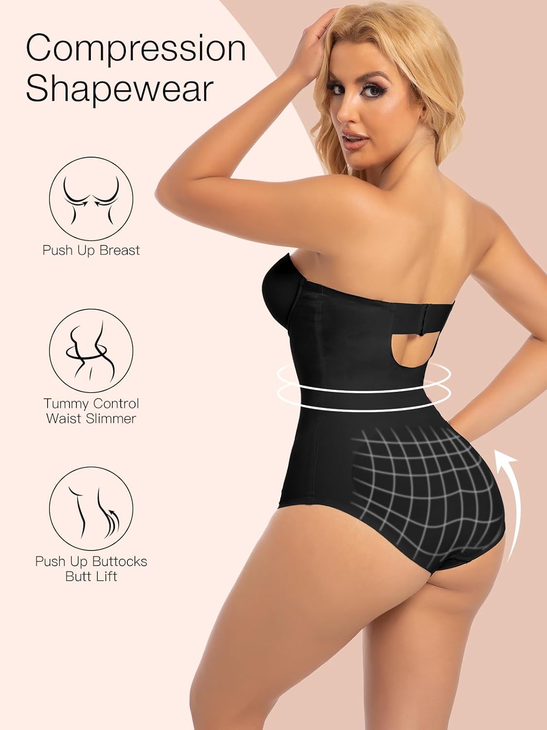 Slimers Strapless Shapewear Seamless Bodysuit - Tummy Control Sculpt Body Shaper : Removable Straps Butt Lifting Shapewear