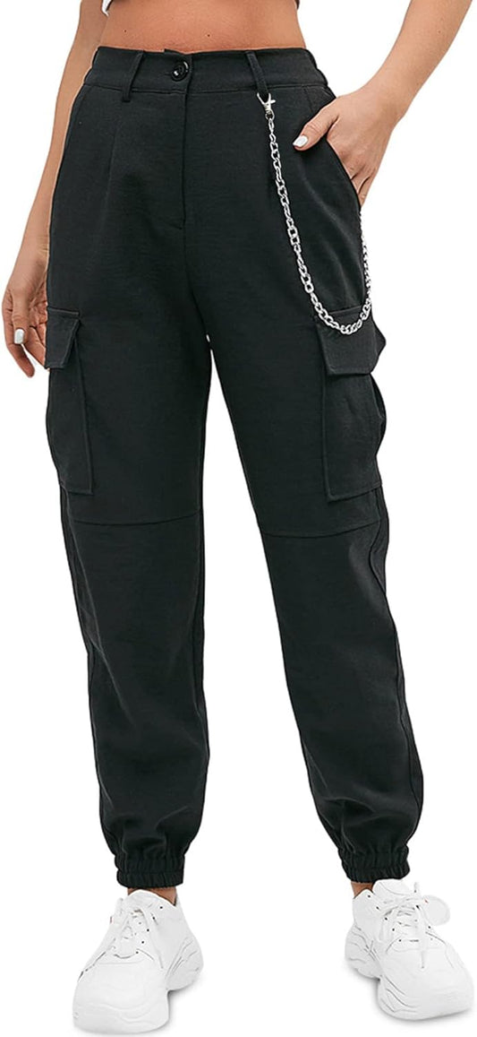ZAFUL Cargo Pants for Women High Waisted Jogger Pants Outdoor Sweatpants Casual Pants with Chain
