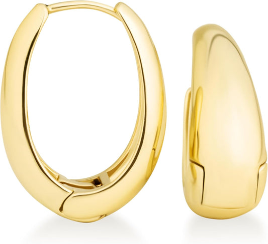 Altitude Boutique 18K Small Chunky Gold Hoops | Thick Oval Tube Earrings | Lightweight, Hypoallergenic Open Hoop Earrings For Women