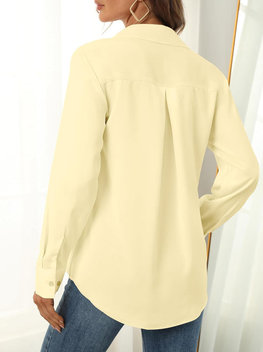 Women's Button Down Shirts Long Sleeve Basic Classic Soft Shirt Collared Fashion Dressy Casual Blouses