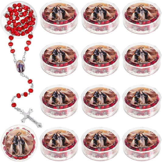 Bucherry 24 Pcs Our Lady of Grace Scented Red Rosary Necklace Party Favor Catholic Gift with Box Rosary Bead Necklace for Funeral Baptism First Communion