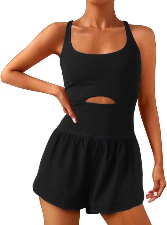 Wenlia Women Workout Romper Onesie with Padded Bras Sleeveless One Piece Outfits Shorts Atheletic Running Jumpsuit Clothes