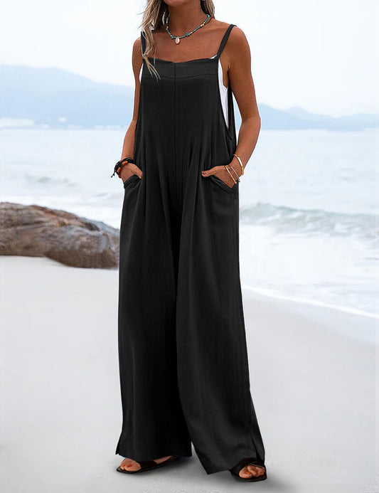 YESNO Women's Summer Boho Casual Jumpsuits Wide Leg Overalls Floral Print Baggy Rompers with Pockets PZZCR