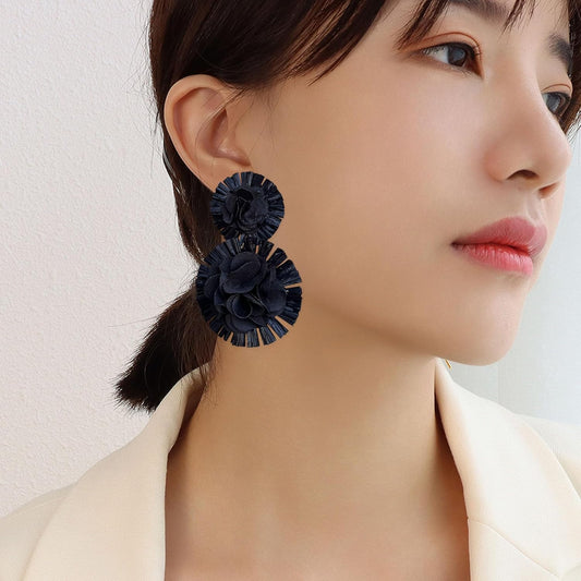 Colorful Rattan Earrings for Women Statement Boho Raffia Straw Wrapped Flower Drop Dangle Earrings Summer Tropical Beach Jewelry