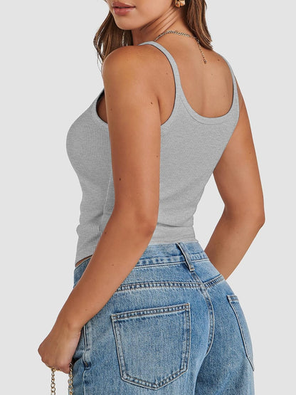 ATHMILE Women Tank Top Sleeveless Scoop Neck Form Fitting Ribbed Knit Basic Cami Shirts