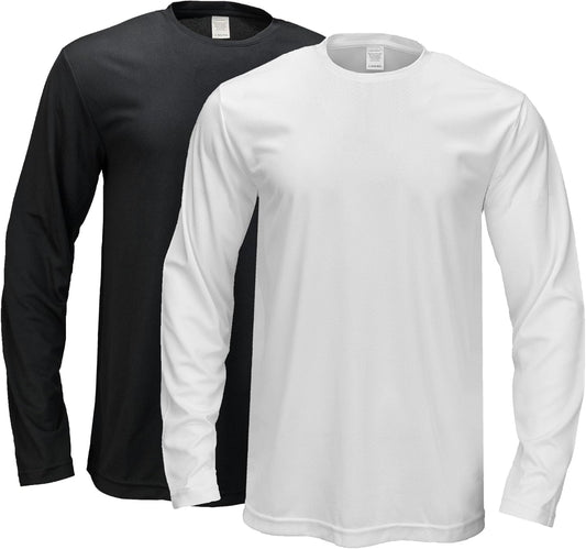 2 Pack Mens Long Sleeve Tee Shirts, Crewneck Quick Dry Breathable Athletic Activewear Running Polyester T-Shirt