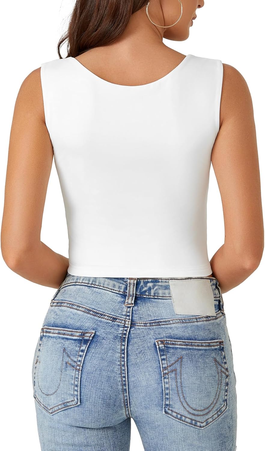 LYANER Women's Summer Crop Tops Square Neck Sleeveless Tank Top Sexy Cami Shirts White Medium