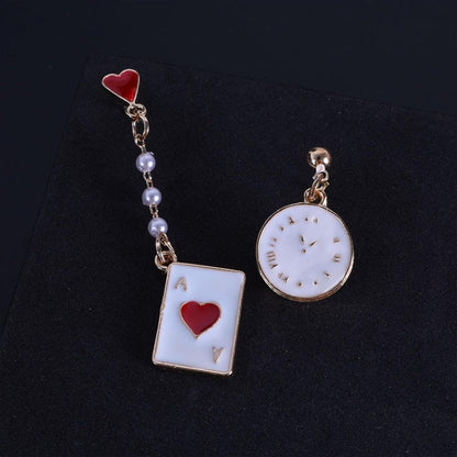 Queen of Heart Earrings Red Heart Poker Clock Drop Earrings Funny Colorful Resin Playing Card Earrings for Women