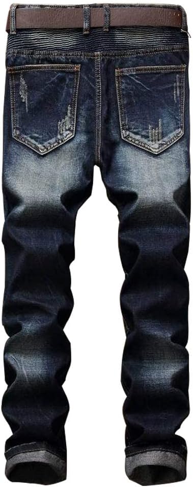RXXKKK Men's Classic Zipper Biker Regular Fit Flex Jean