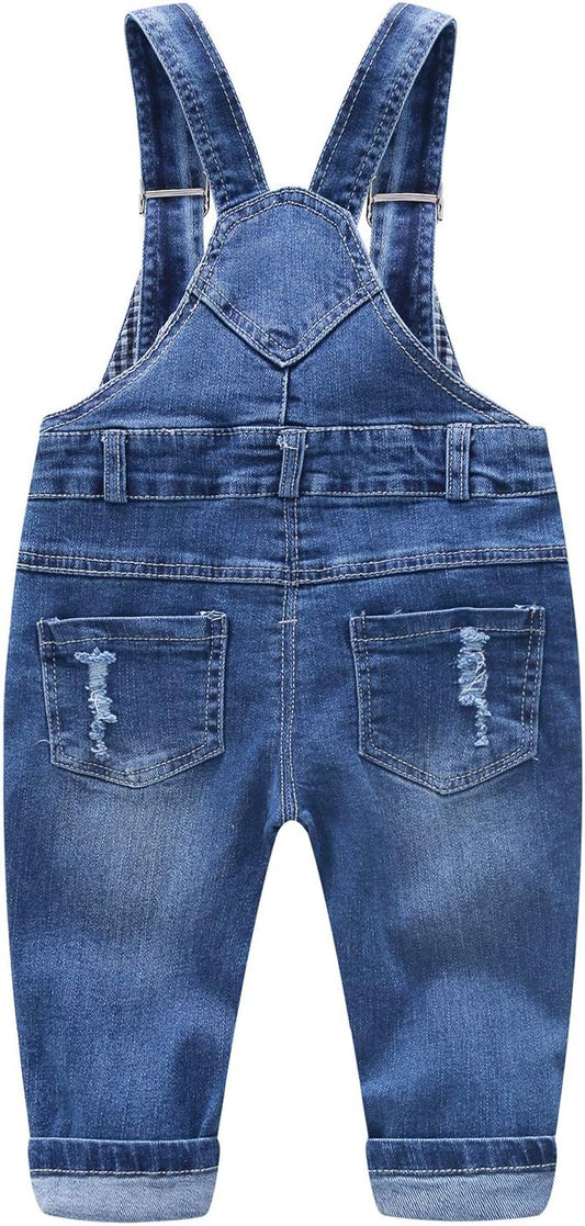 KIDSCOOL SPACE Baby Boy Girl Jean Overalls,Toddler Ripped Denim Cute Workwear