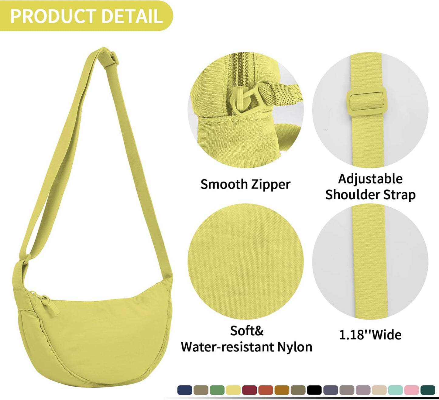 Nylon Crescent Crossbody Bag for Women Purses Trendy Men,Small Travel Sling Bag Hobo
