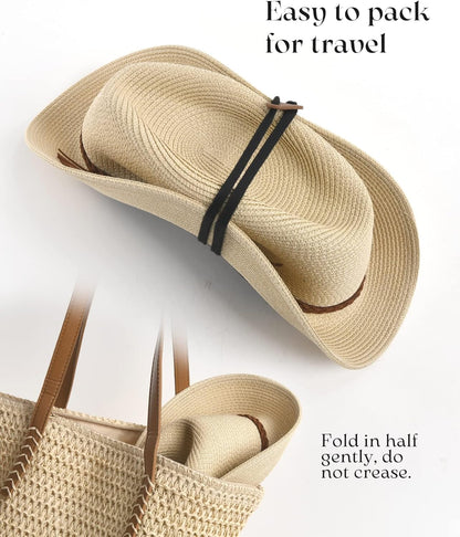 FURTALK Sun Hats for Women Summer Wide Brim UV UPF 80+ Panama Fedora Foldable Packable Straw Beach Hat