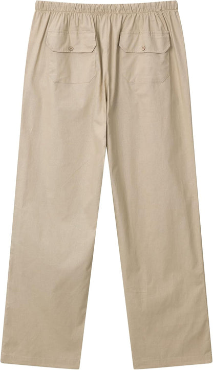 FANARCHER Men’s Cotton Linen Pants Drawstring Loose Beach Pants with Pockets