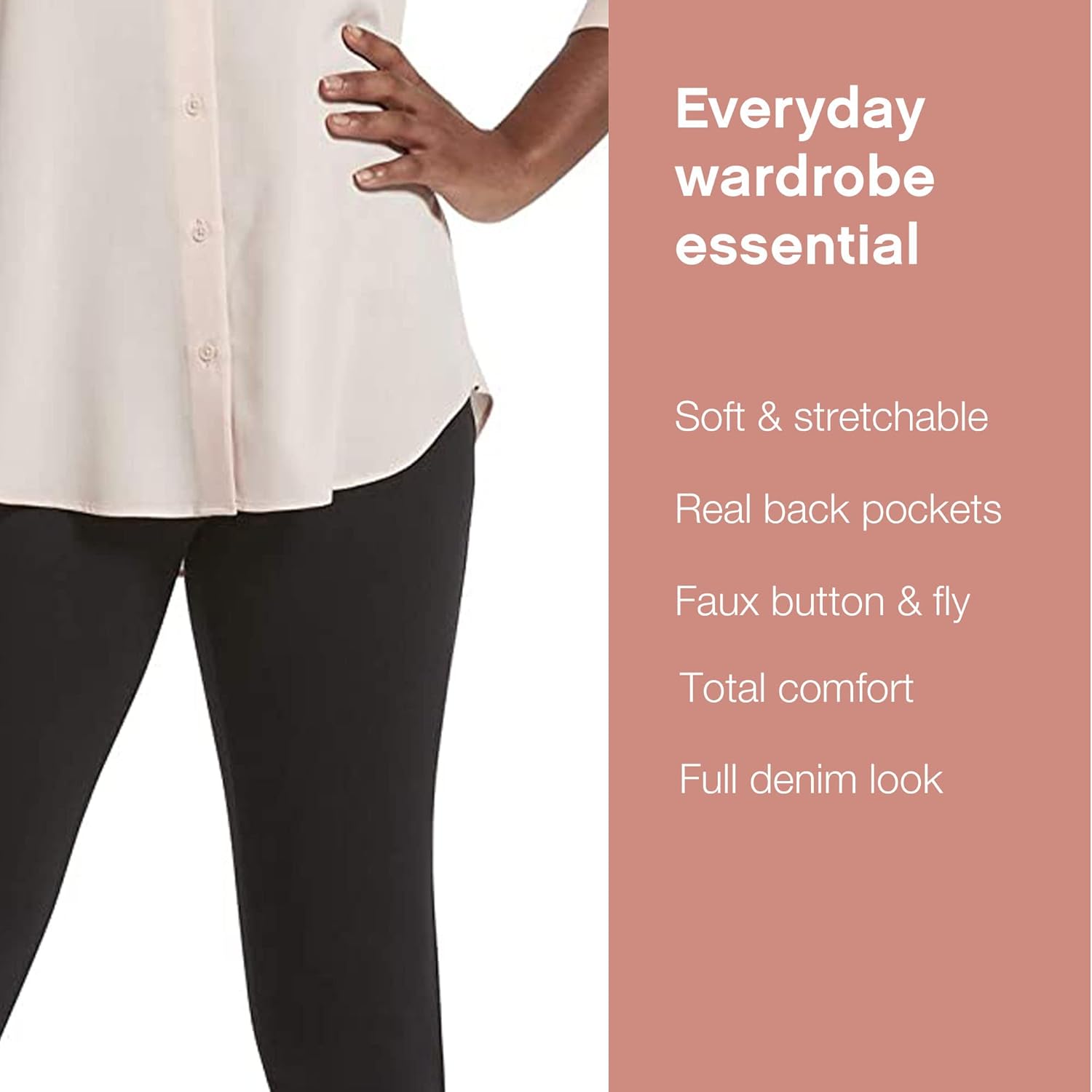 No Nonsense Classic Denim Leggings-Jeggings for Women with Real Back Pockets, High Waisted Stretch Jeans