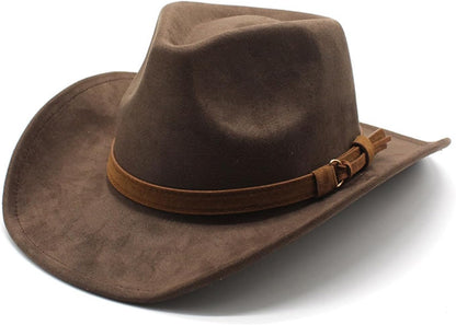 Unisex Western Suede Cowboy Cowgirl Hat Classic Wide Brim Fedora Hat for Men &Women