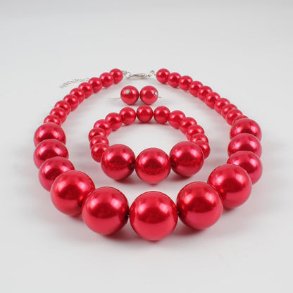 KOSMOS-LI Women's Large Big Simulated Pearl Statement 19" Necklace Bracelet and Earrings Jewelry Set