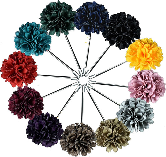 12PCS Flower Men's Lapel Pins Handmade Flower Lapel Pin Boutonniere Pin for Suit Wedding Groom