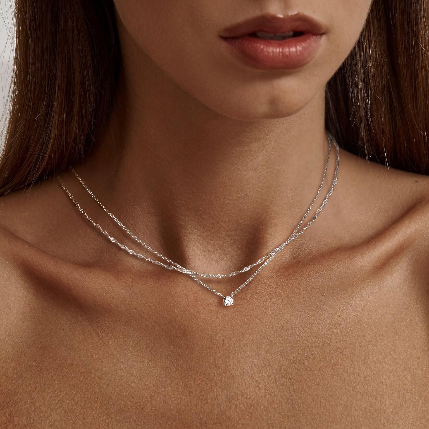 Tewiky Diamond Necklaces for Women, Dainty S925 Sterling Silver/ 14K Gold Choker Necklace Simple Silver CZ Jewelry Necklaces for Women Trendy Gifts