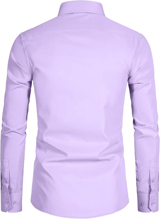 Men's Long Sleeve Button Up Shirts Solid Slim Fit Casual Business Formal Dress Shirt