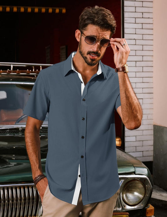 PJ PAUL JONES Mens Short Sleeve Button Down Shirts Casual Stylish Wrinkle-Free Untuckit Dress Shirt