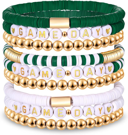 NLCAC 9 Pack Game Day Bracelets Stackable Heishi Beaded Stretchy Bracelet Preppy Jewelry Baseball Football Team Bracelets Sports Fan Accessories Gifts