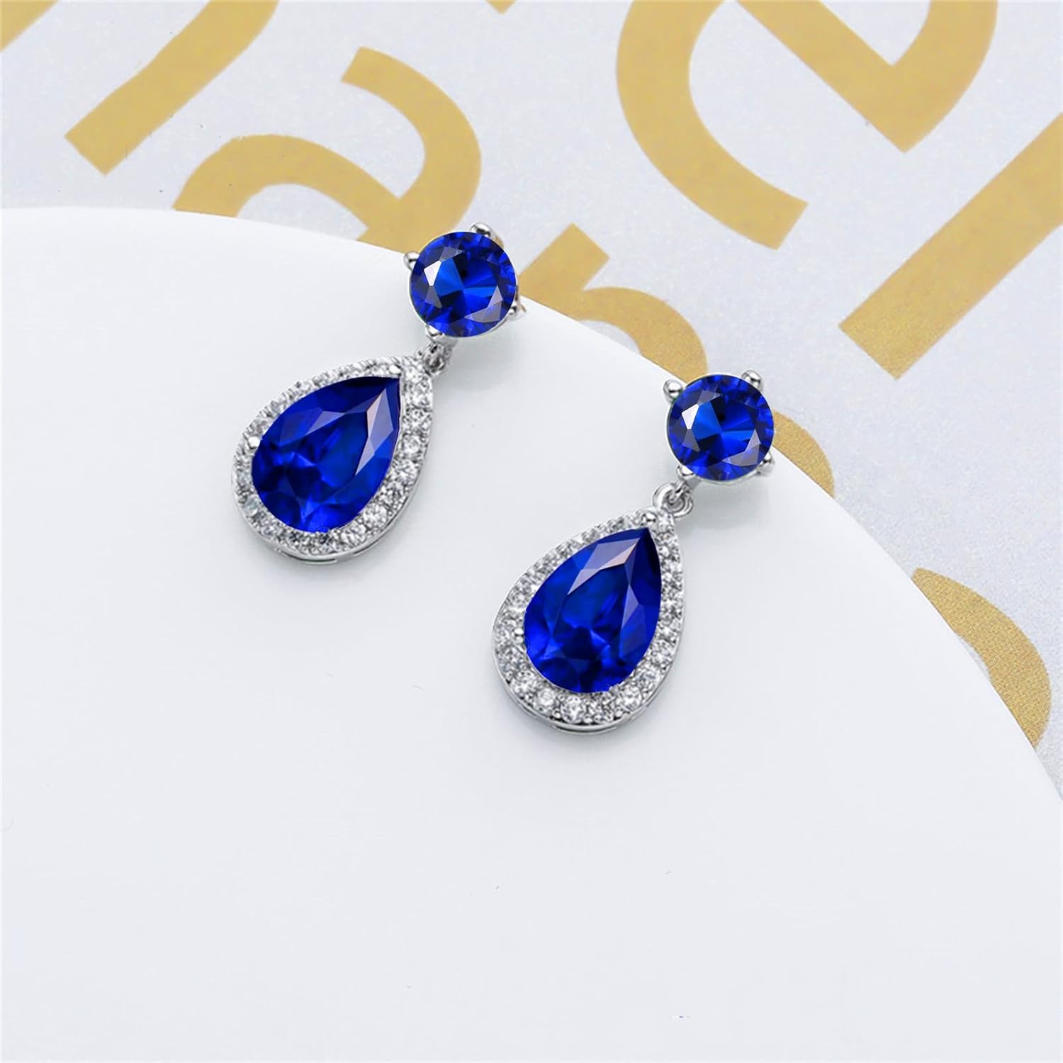 VONSSY Drop Dangle Earrings | Gemstones Waterdrop Teardrop White Gold Plated Crystal Hanging Cubic Zirconia Hypoallergenic Earrings | Stylish Jewelry Gift for Mother Daughter Wife