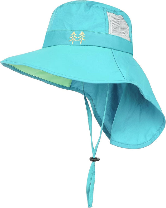 Kids Sun Hats UPF 50+ Sun Protection Hat for Kids with Neck Flap Adjustable Large Brim Beach Fishing Hat for Age 3-12