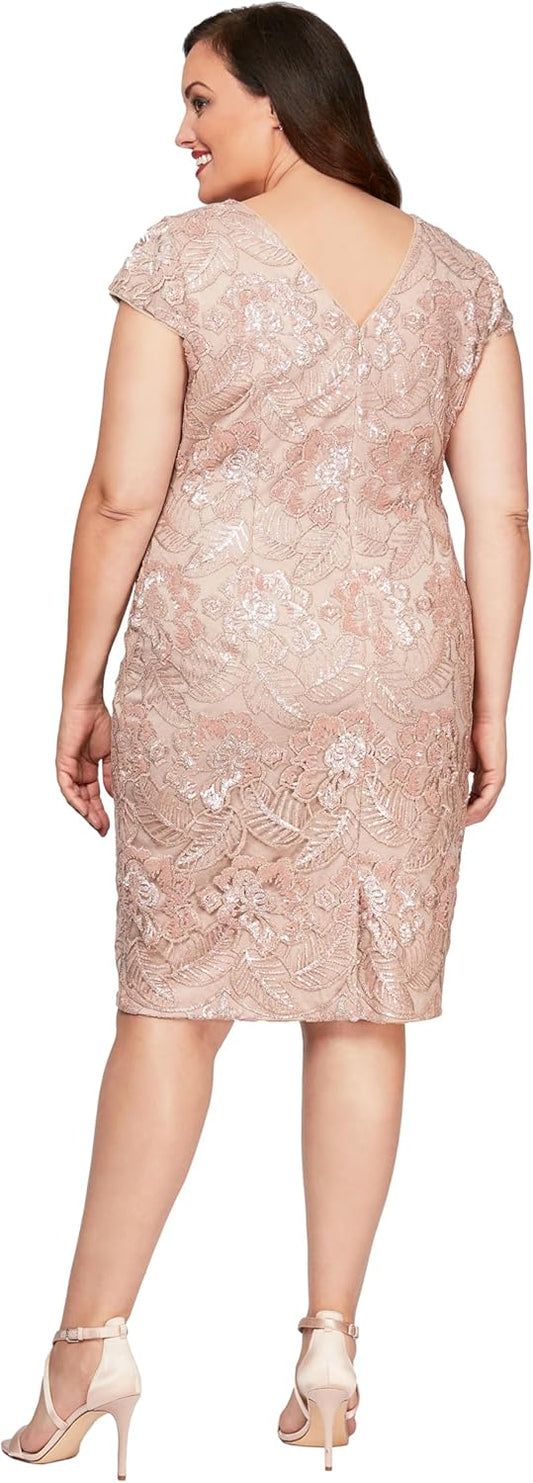 Alex Evenings Women's Plus-Size Midi Cap Sleeve Dress with Sequin