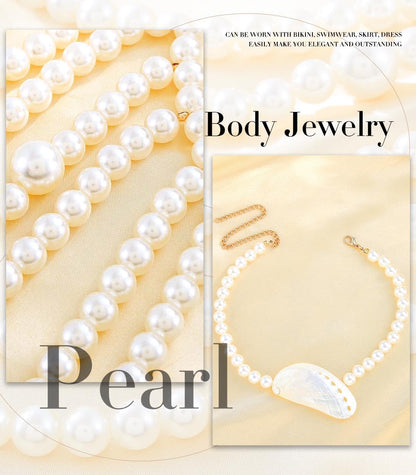 Uranian Pearl Body Chains Top Pearl Bra Chain Layered Shoulder Chain Necklaces Halter Chest Chains Beach Bikini Body Jewelry for Women