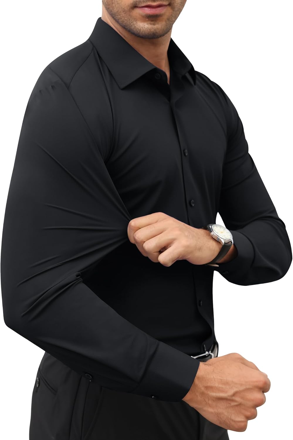 Stretch Mens Dress Shirts Long Sleeve Slim Fit Dress Shirts for Men Muscle Fit Wrinkle Free Button Down Shirt