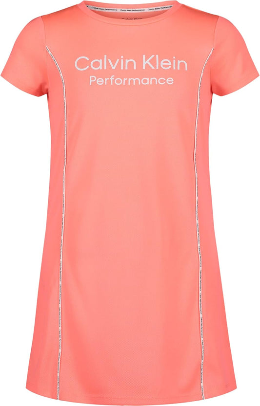 Calvin Klein Girls' Performance Dress, Pull-on Style with Crew-Neck Neckline, Logo Detailing