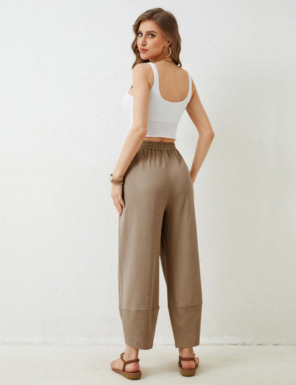 Xiaoxuemeng Womens Baggy Wide Leg Pants Casual Elastic Waisted Palazzo Harem Pants with Pockets