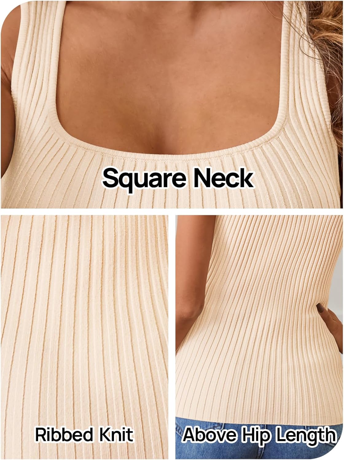 MEROKEETY Women's Ribbed Knit Tank Tops 2025 Square Neck Sleeveless Summer Basic Shirts Sweater Vest