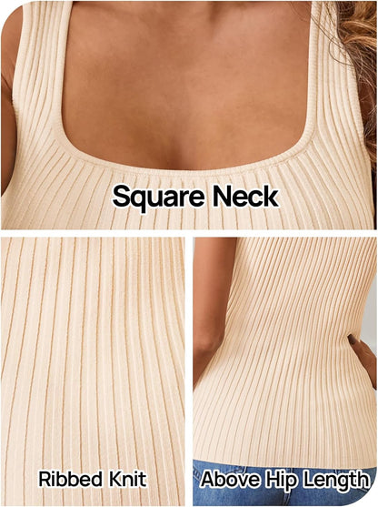 MEROKEETY Women's Ribbed Knit Tank Tops 2025 Square Neck Sleeveless Summer Basic Shirts Sweater Vest