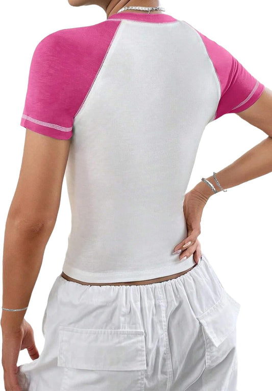 Avanova Women Raglan Colorblock Baby Tee Shirt Short Sleeve Summer Casual Tops