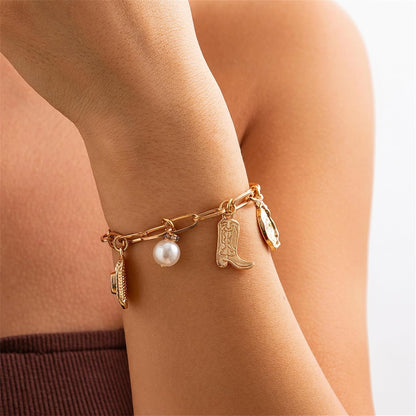 Dainty Gold Bracelets for Women Boho Starfish Sea shell Bracelet Punk Cowgirl Boot Horse Bracelet Handmade Adjustable Charm Jewelry
